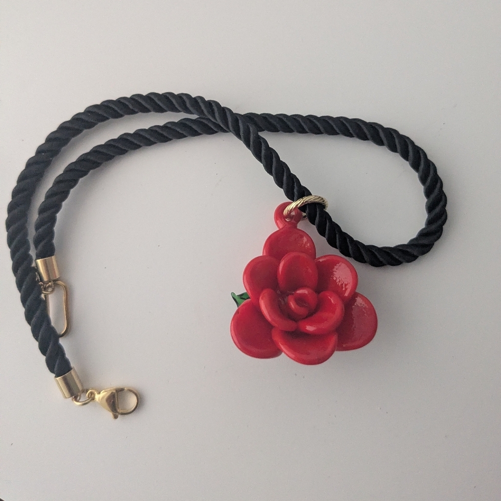 Notte Jewelry Red Rose Pendant Necklace